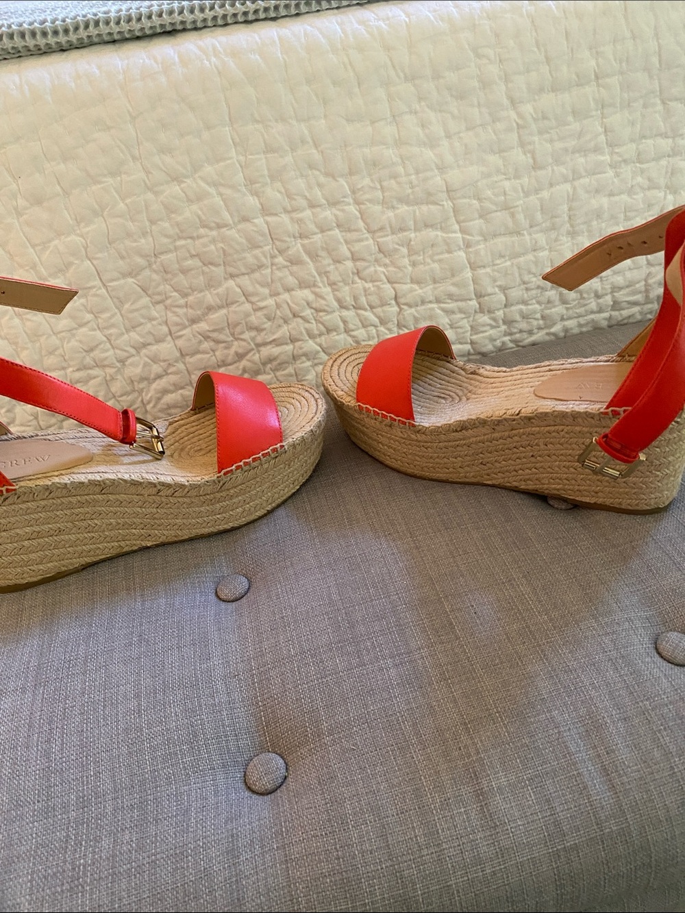J. CREW Coral Leather Espadrille Wedge Sandals with Ankle Strap - Picture 4 of 7